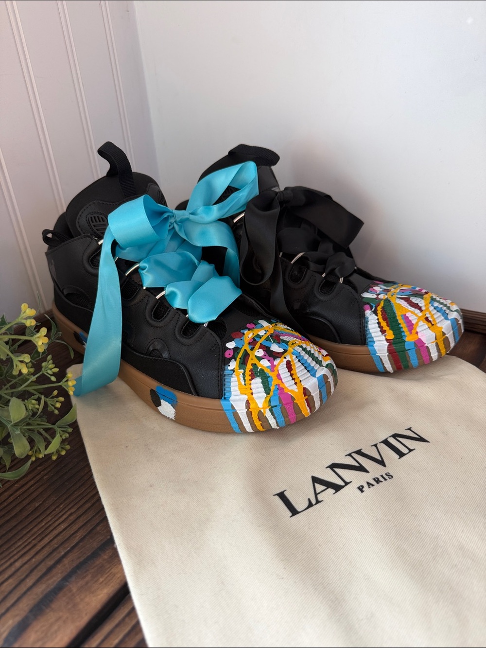 NWT Gallery Dept. x Lanvin Curb Sneakers 'Paint Drip - Black' US Mens 7 Womens 9